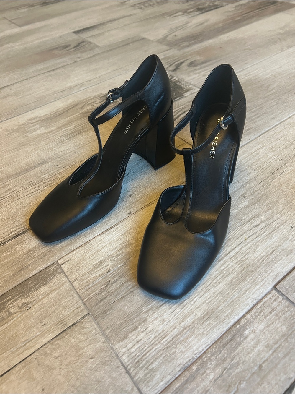 Marc Fisher Black Patent Mary Jane Block Heel Pumps Size 8
